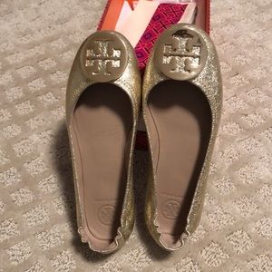 Tory Burch Minnie Travel Flats Gold